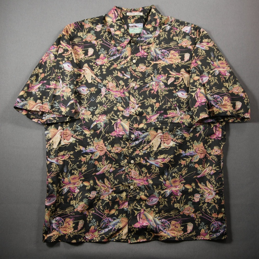 Vintage 90s Reyn Spooner Egyptian Cotton Aquatic Fish Lobster Men Shirt XL Aloha - Picture 2 of 13